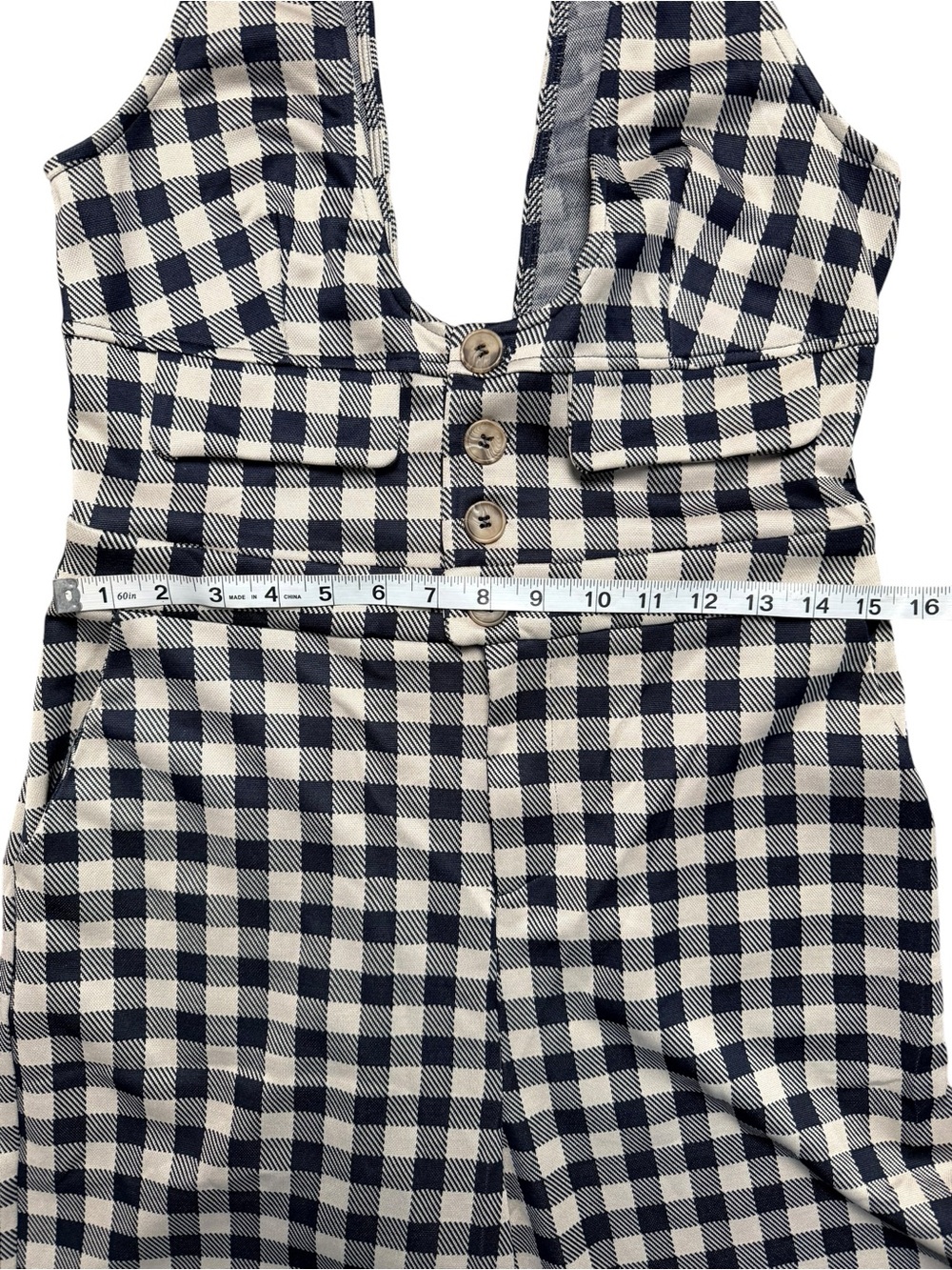 Cider Navy Gingham Wide Leg Jumpsuit Button Front Pockets Size Medium - Picture 9 of 14